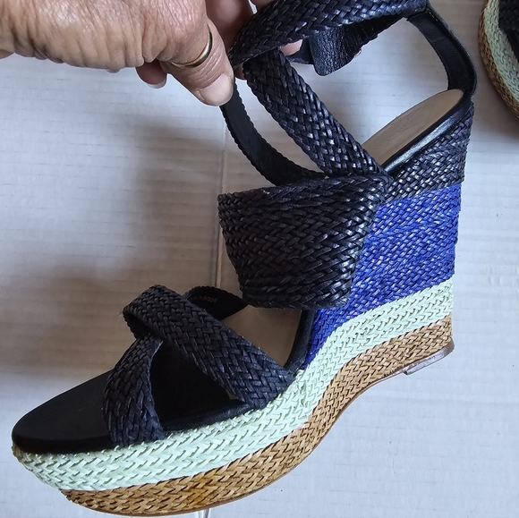 Loeffler Randall Striped Woven Platform Wedge Sandals 9 - Picture 6 of 8